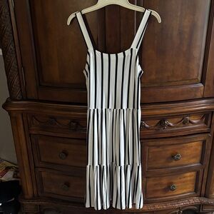 LOFT Black and White Striped Midi Dress